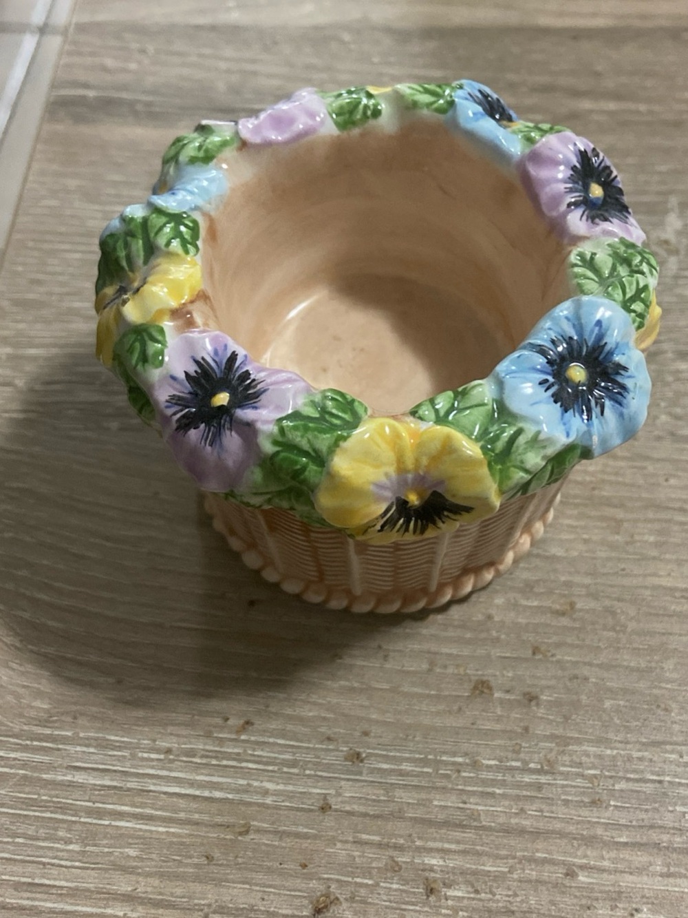 Yankee Candle Ceramic Pansy Basket Tea Light Holder Vintage Spring